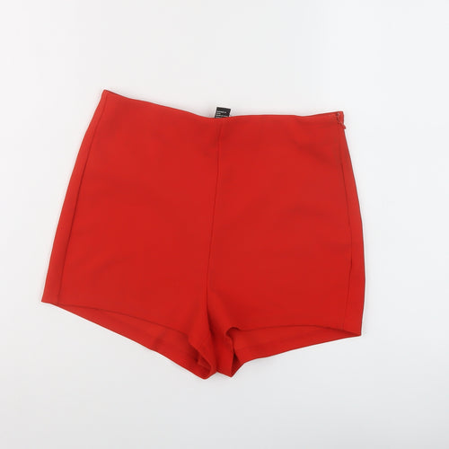 FOREVER 21 Womens Red Polyester Basic Shorts Size M L3 in Regular Zip