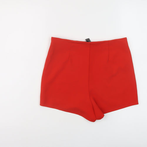 FOREVER 21 Womens Red Polyester Basic Shorts Size M L3 in Regular Zip