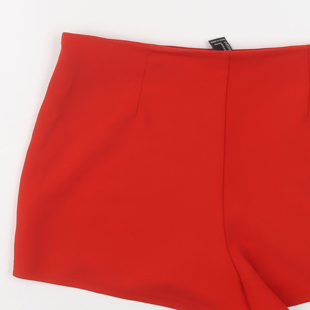 FOREVER 21 Womens Red Polyester Basic Shorts Size M L3 in Regular Zip