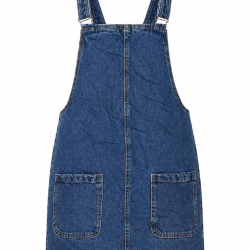 New Look Womens Blue Cotton Pinafore/Dungaree Dress Size 10 Square Neck Buckle