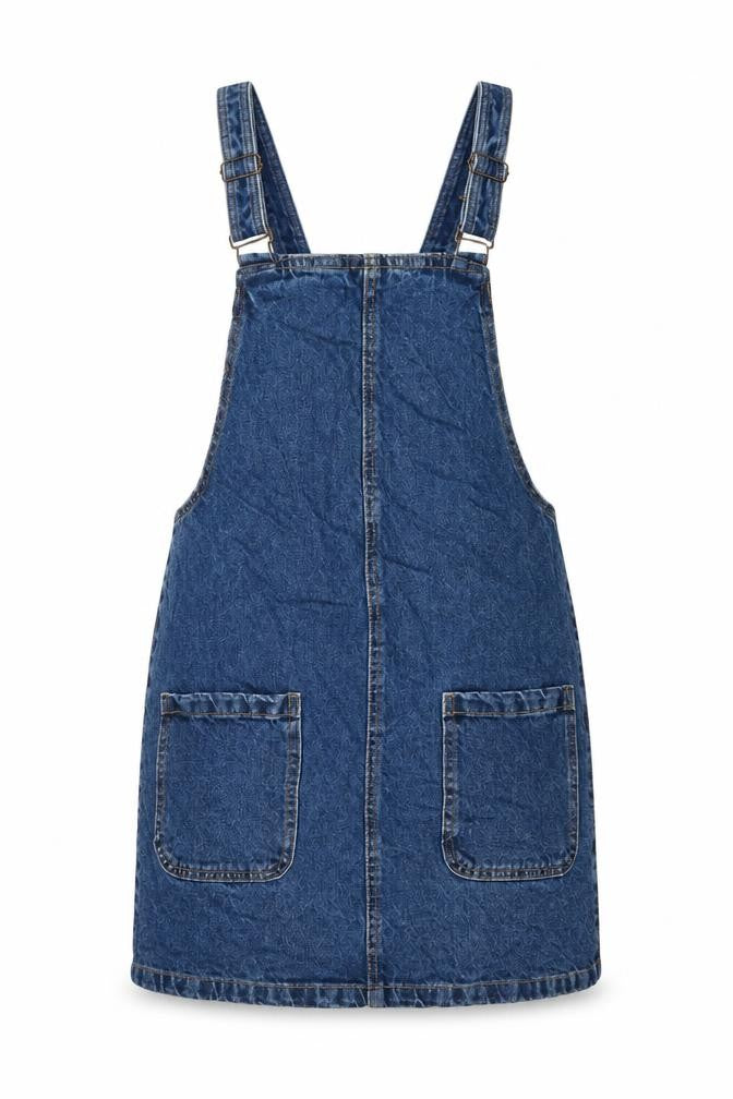 New Look Womens Blue Cotton Pinafore/Dungaree Dress Size 10 Square Neck Buckle