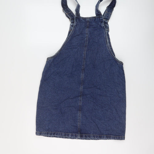 New Look Womens Blue Cotton Pinafore/Dungaree Dress Size 10 Square Neck Buckle