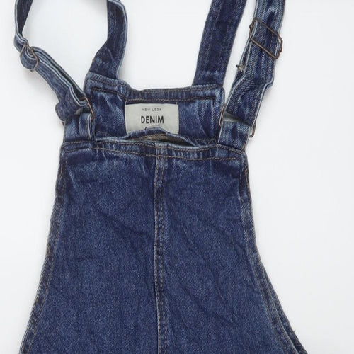 New Look Womens Blue Cotton Pinafore/Dungaree Dress Size 10 Square Neck Buckle