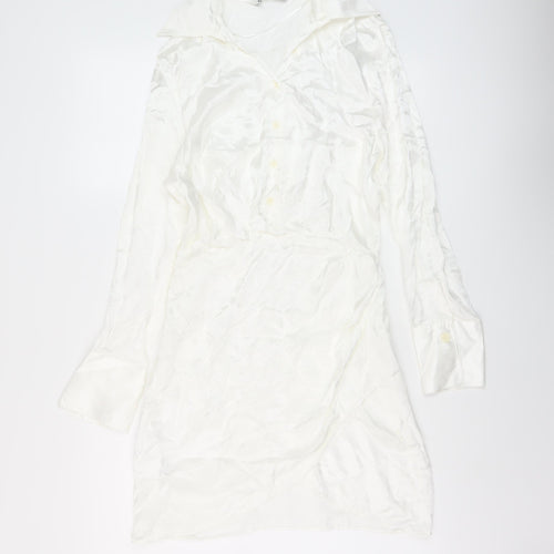 Zara Womens Ivory Polyester Shirt Dress Size S Collared Zip