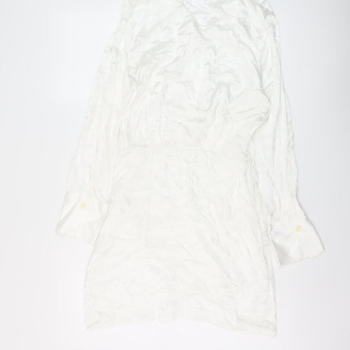 Zara Womens Ivory Polyester Shirt Dress Size S Collared Zip