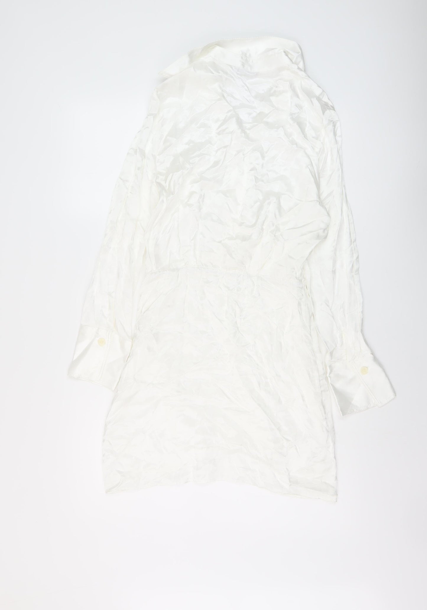 Zara Womens Ivory Polyester Shirt Dress Size S Collared Zip