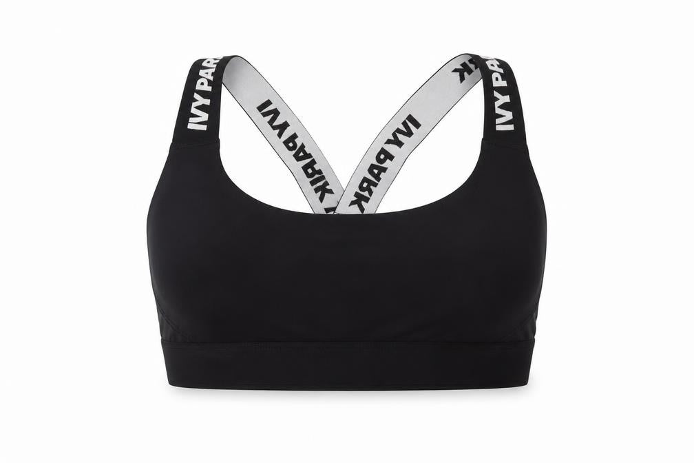 Front view of IVY PARK women’s black polyester cropped tank, size XS, round neck pullover