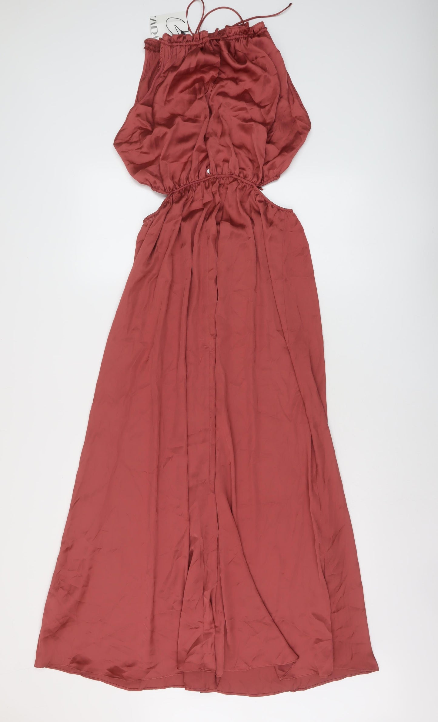 Zara Womens Red Polyester Maxi Size S Round Neck Tie