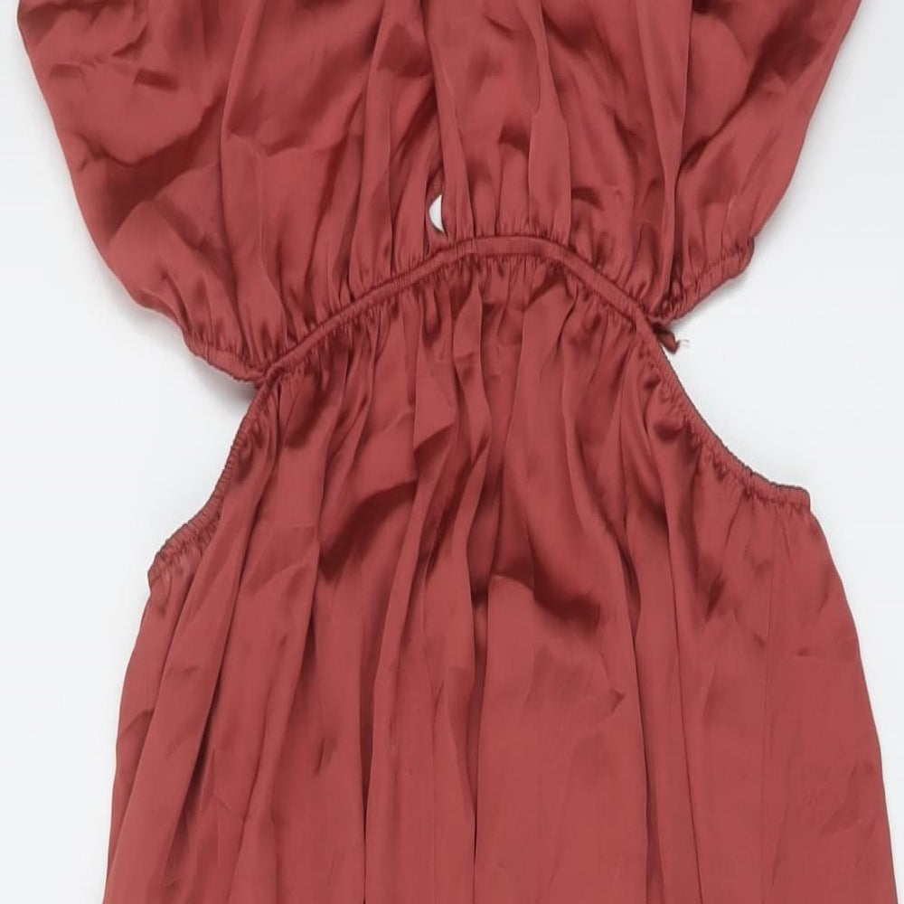 Zara Womens Red Polyester Maxi Size S Round Neck Tie