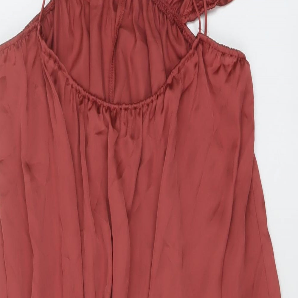 Zara Womens Red Polyester Maxi Size S Round Neck Tie