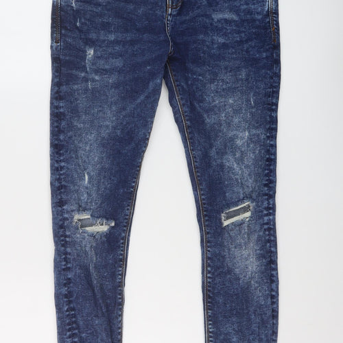 Pull&Bear Mens Blue Cotton Skinny Jeans Size 30 in L26 in Regular Button