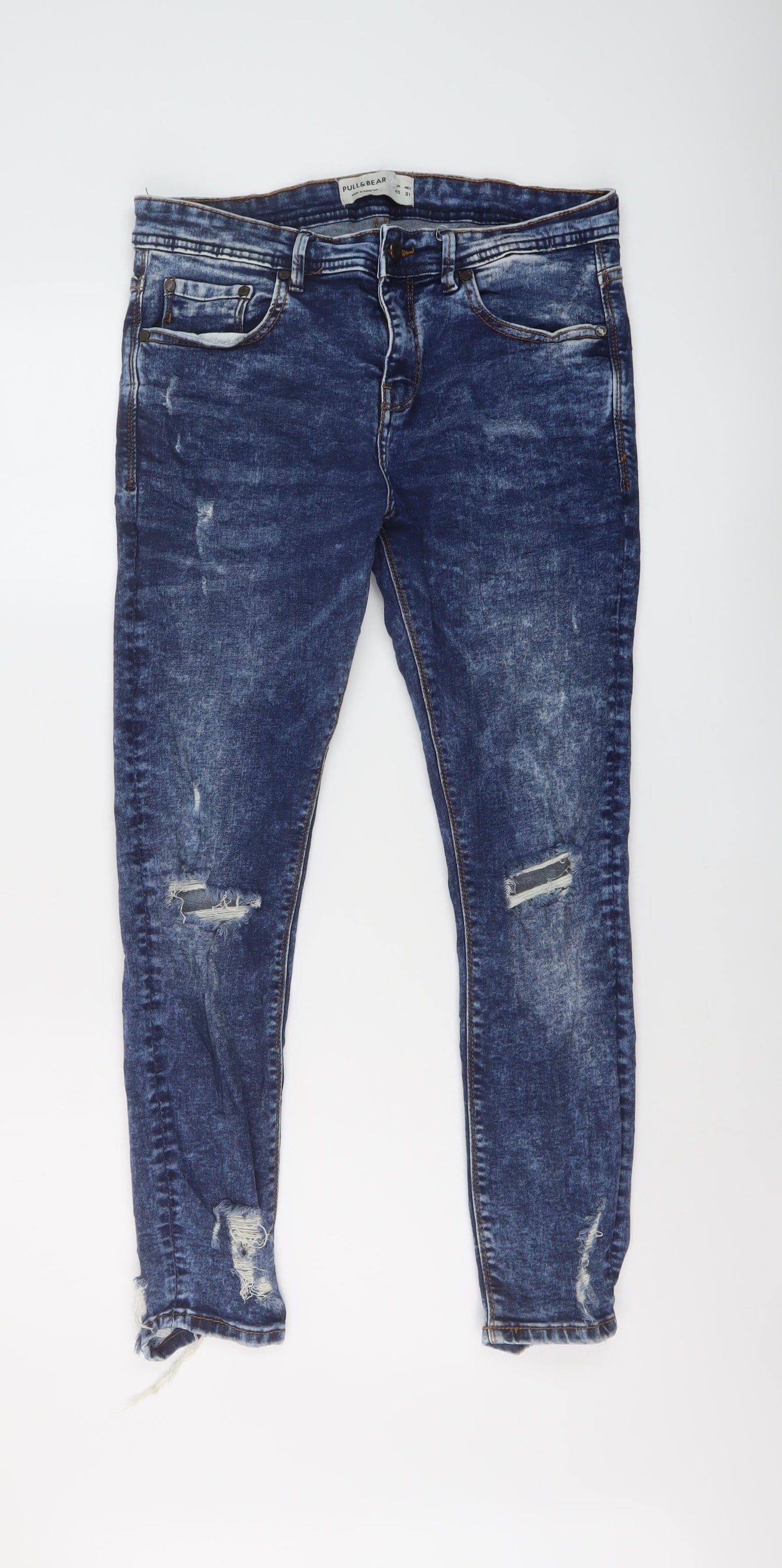 Pull&Bear Mens Blue Cotton Skinny Jeans Size 30 in L26 in Regular Button