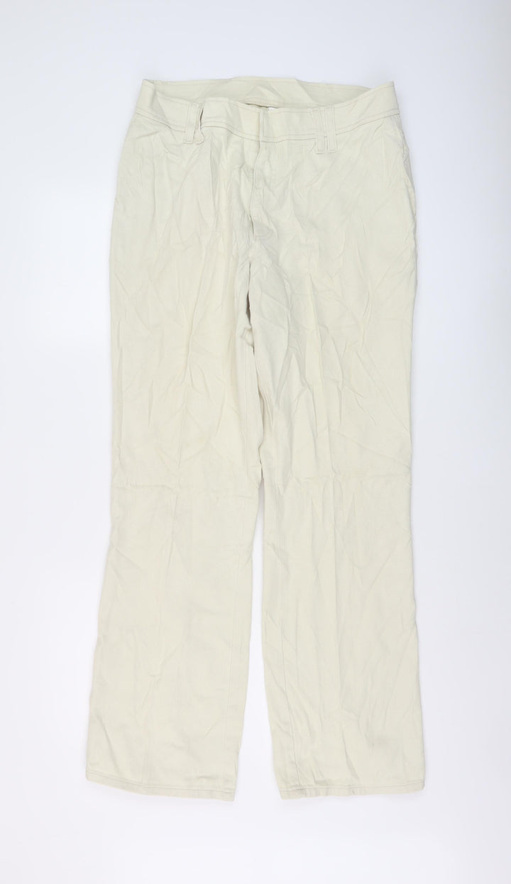 Marks and Spencer Womens Beige Cotton Straight Jeans Size 16 L30 in Regular Button
