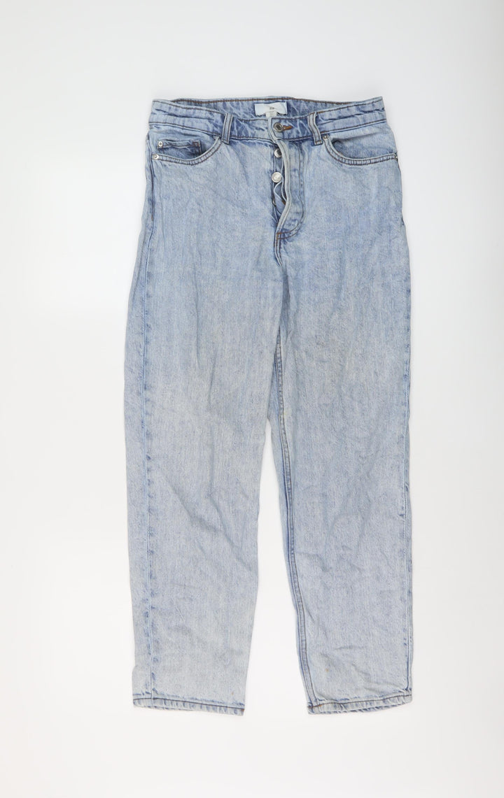 H&M Womens Blue Cotton Mom Jeans Size 8 L26 in Regular Button