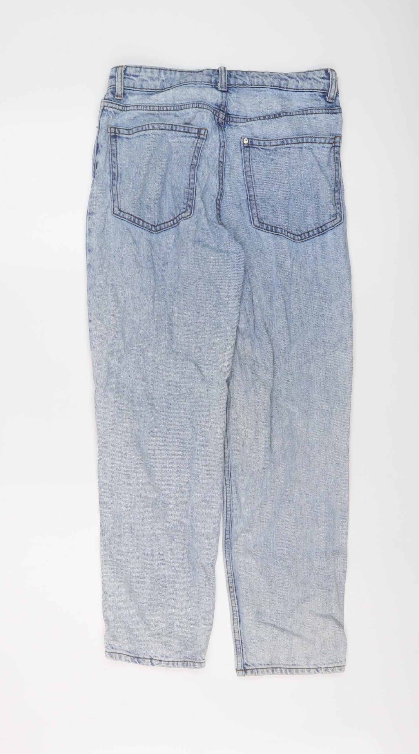 H&M Womens Blue Cotton Mom Jeans Size 8 L26 in Regular Button