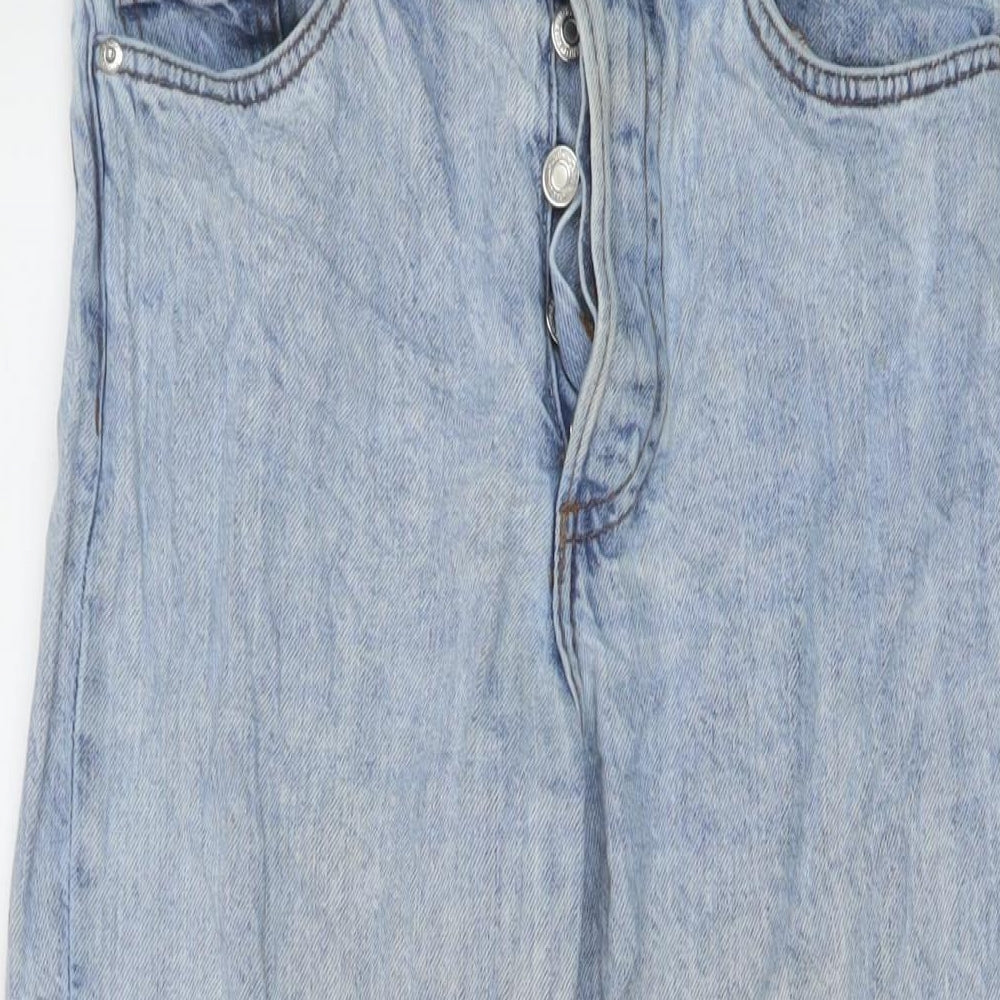 H&M Womens Blue Cotton Mom Jeans Size 8 L26 in Regular Button