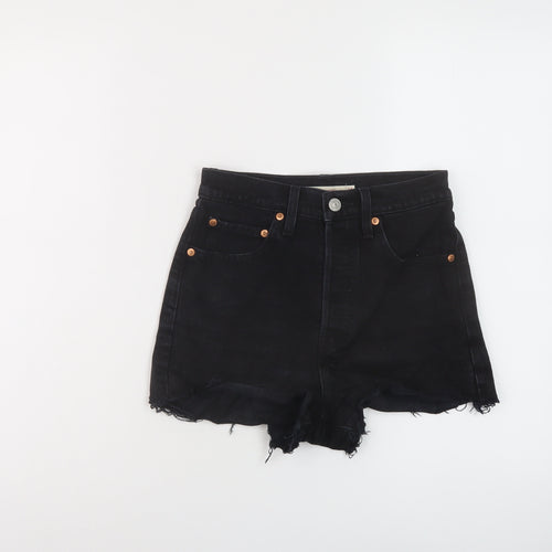 Levi's Womens Black Cotton Hot Pants Shorts Size 24 in L3 in Regular Button