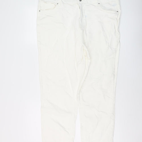 F&F Womens Ivory Cotton Straight Jeans Size 18 L26 in Regular Button