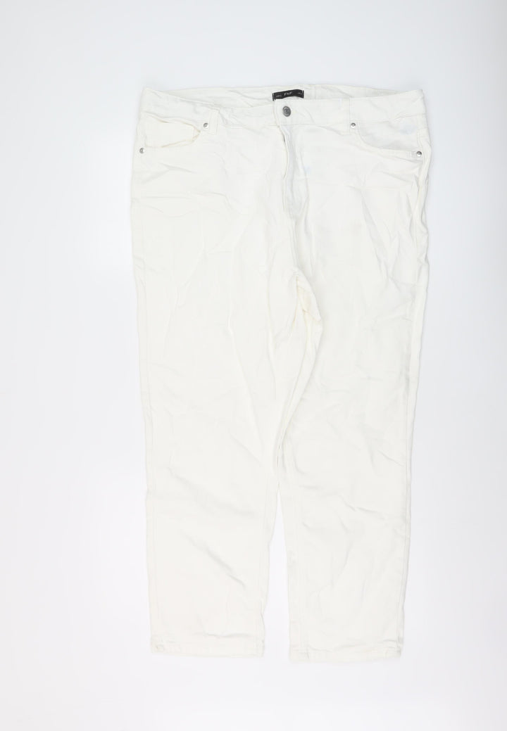 F&F Womens Ivory Cotton Straight Jeans Size 18 L26 in Regular Button
