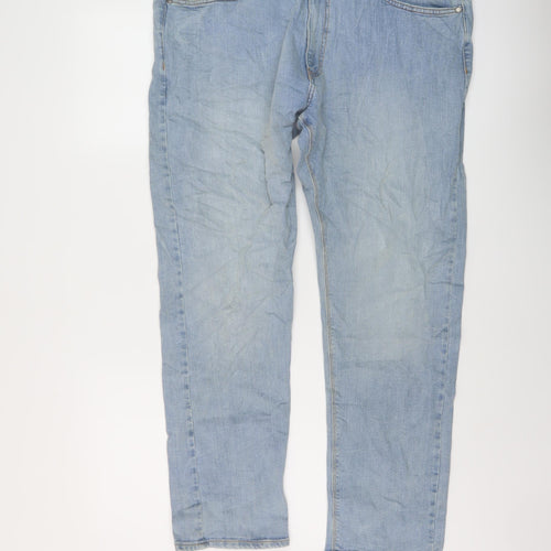 Marks and Spencer Mens Blue Cotton Straight Jeans Size 38 in L29 in Slim Button