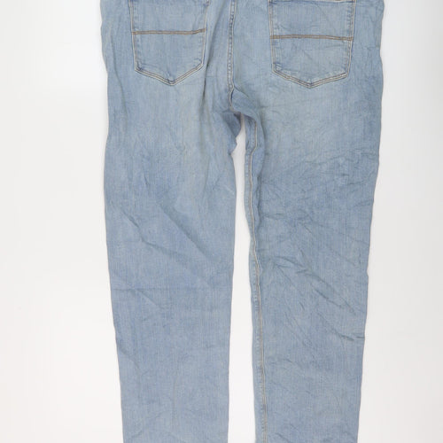 Marks and Spencer Mens Blue Cotton Straight Jeans Size 38 in L29 in Slim Button