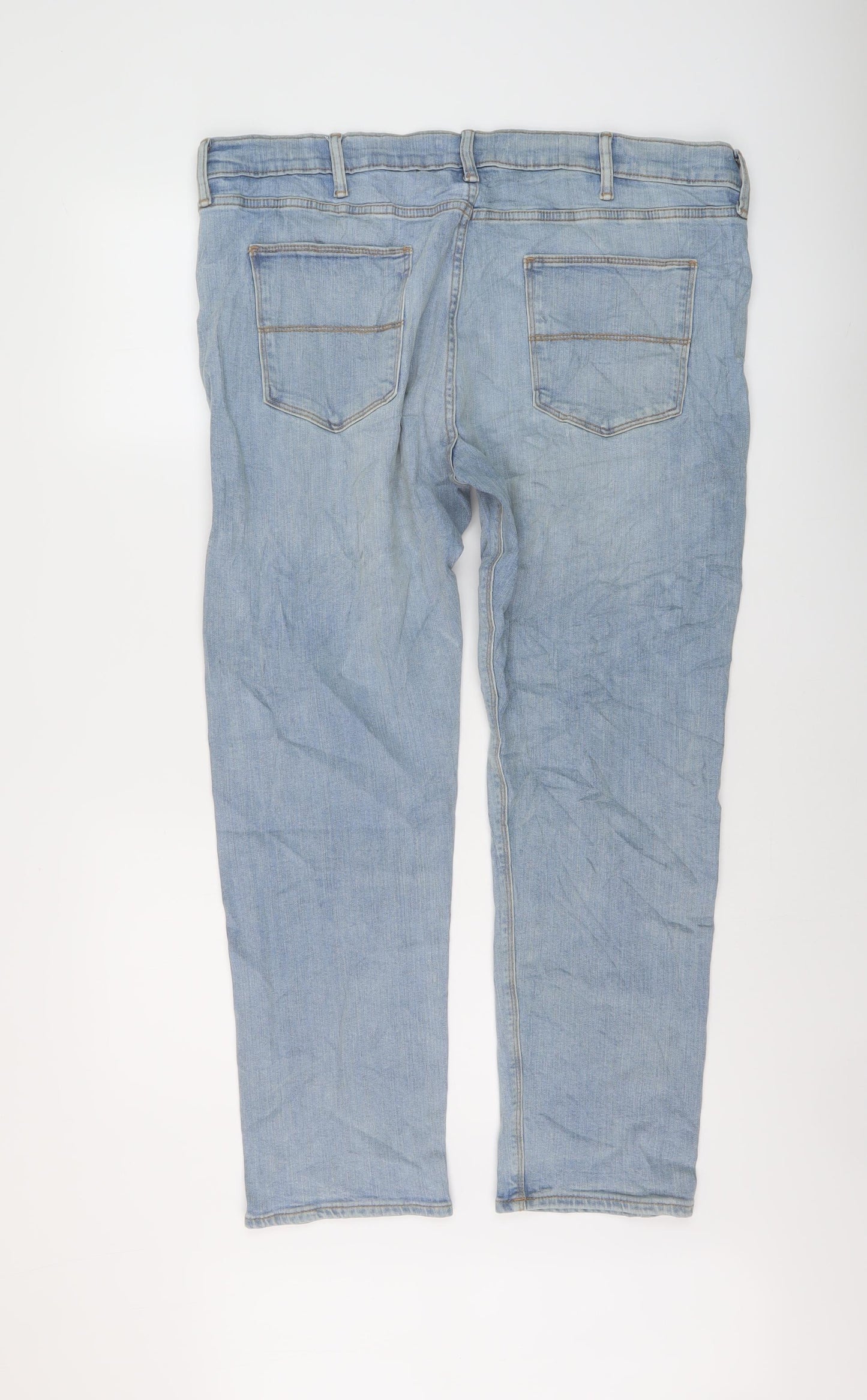 Marks and Spencer Mens Blue Cotton Straight Jeans Size 38 in L29 in Slim Button