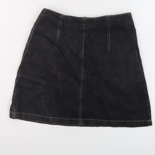 Topshop Womens Black Cotton Mini Skirt Size 8 Zip