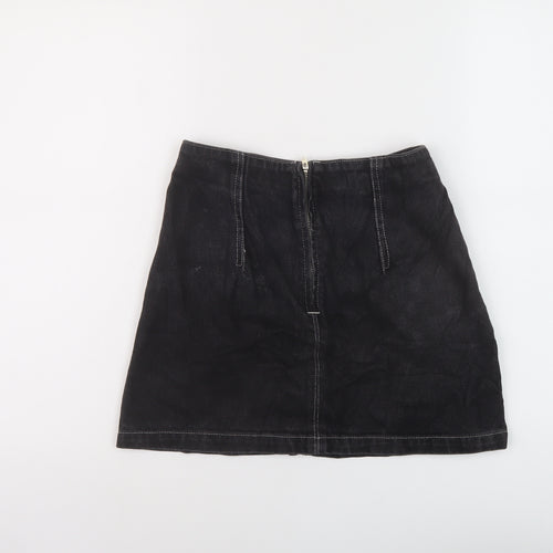 Topshop Womens Black Cotton Mini Skirt Size 8 Zip