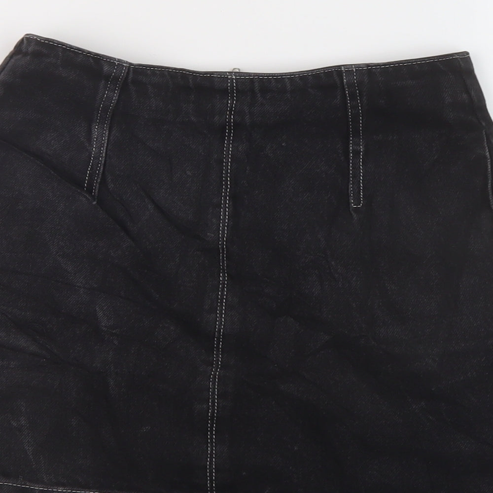 Topshop Womens Black Cotton Mini Skirt Size 8 Zip