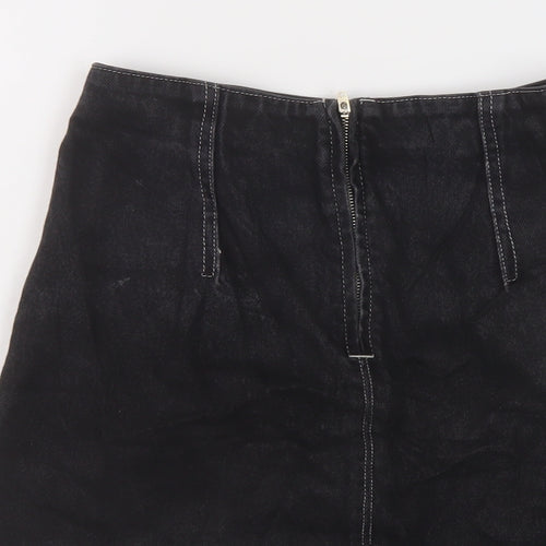 Topshop Womens Black Cotton Mini Skirt Size 8 Zip