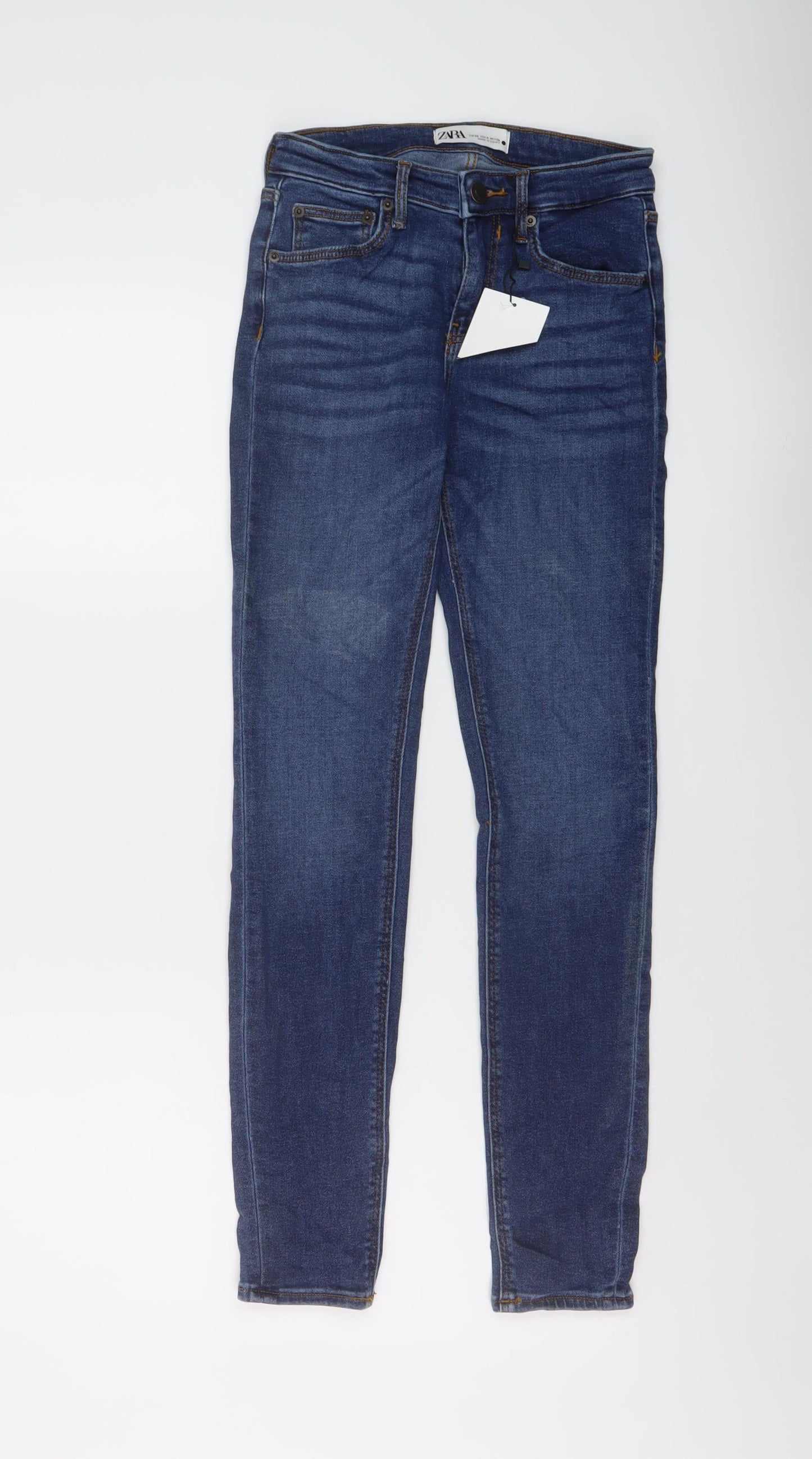 Zara Womens Blue Cotton Skinny Jeans Size 8 L28 in Regular Button