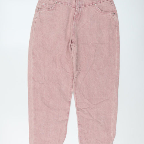 Bershka Womens Pink Cotton Mom Jeans Size 6 L24 in Regular Button