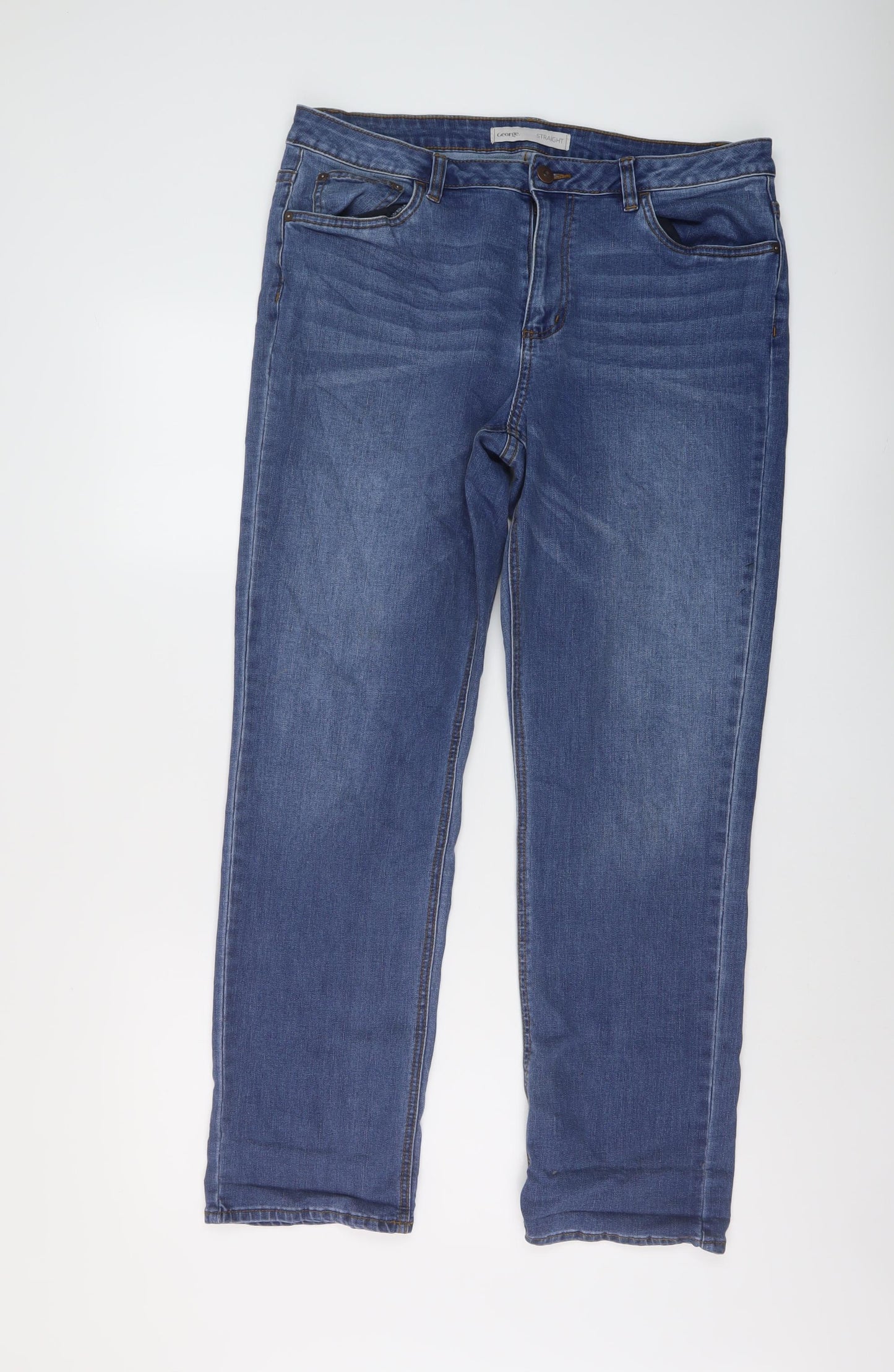 George Womens Black Cotton Straight Jeans Size 14 L29 in Regular Button