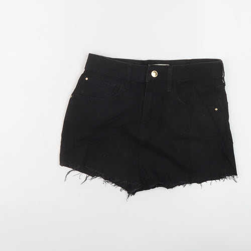 River Island Womens Black Cotton Hot Pants Shorts Size 10 L3 in Regular Button