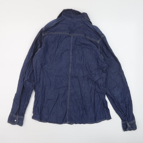 Faded Glory Womens Blue Cotton Basic Blouse Size 8 Collared