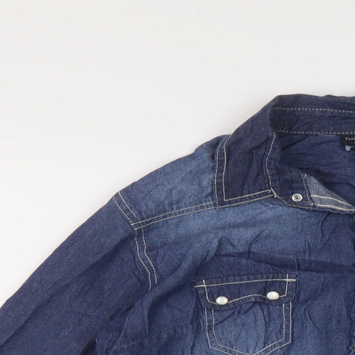 Faded Glory Womens Blue Cotton Basic Blouse Size 8 Collared