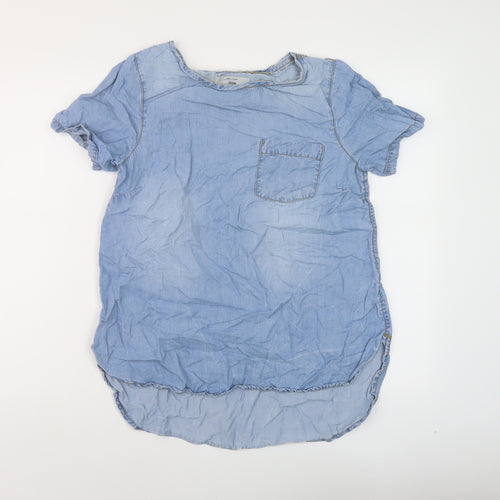 New Look Womens Blue Cotton Basic Blouse Size 10 Round Neck