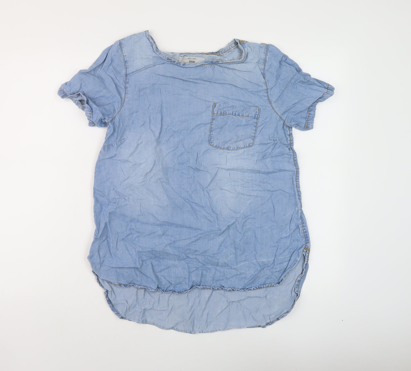 New Look Womens Blue Cotton Basic Blouse Size 10 Round Neck