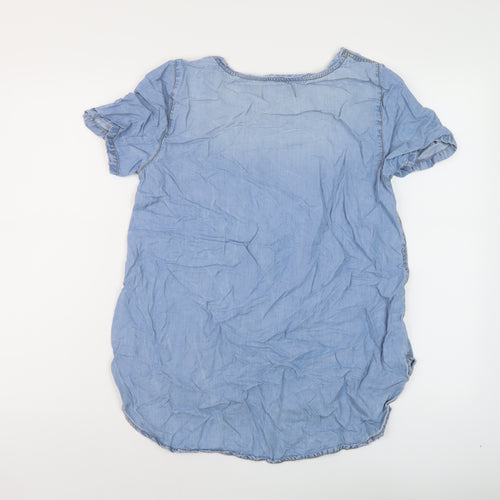 New Look Womens Blue Cotton Basic Blouse Size 10 Round Neck