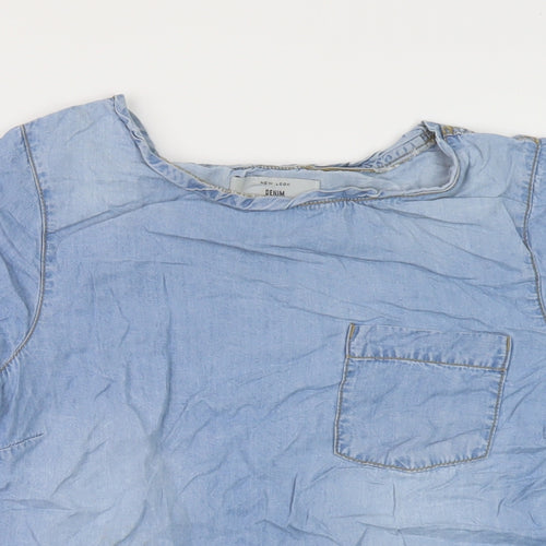 New Look Womens Blue Cotton Basic Blouse Size 10 Round Neck