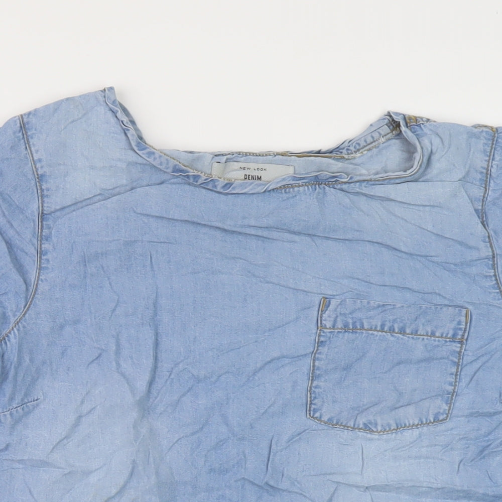 New Look Womens Blue Cotton Basic Blouse Size 10 Round Neck