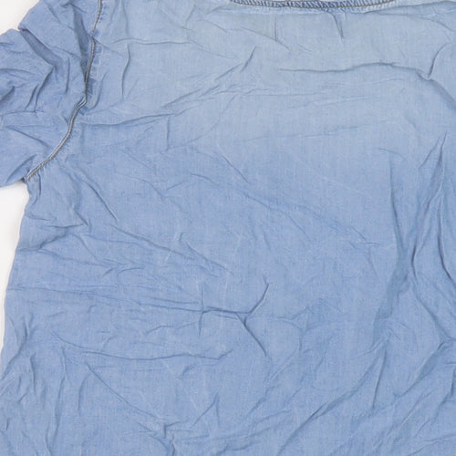 New Look Womens Blue Cotton Basic Blouse Size 10 Round Neck