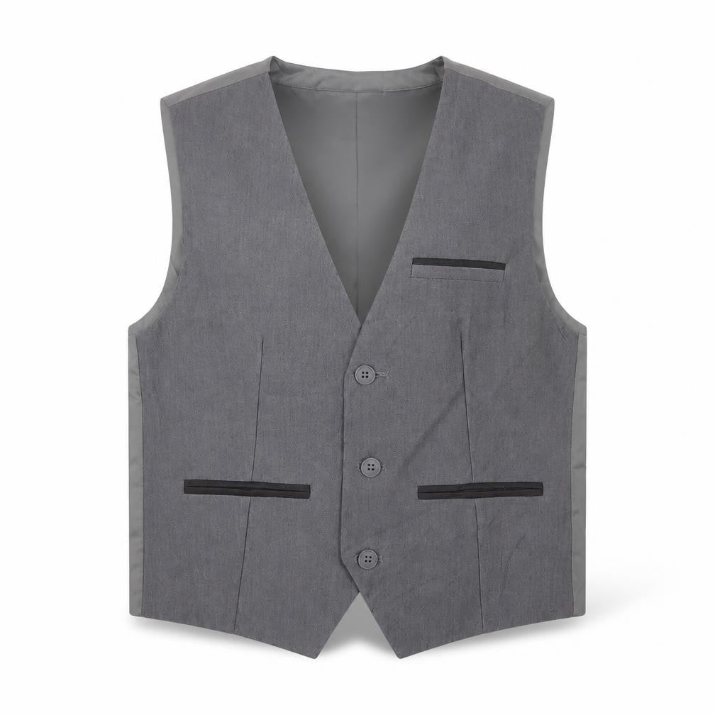 Front view of Next boys’ grey jacket waistcoat, size 8, years button