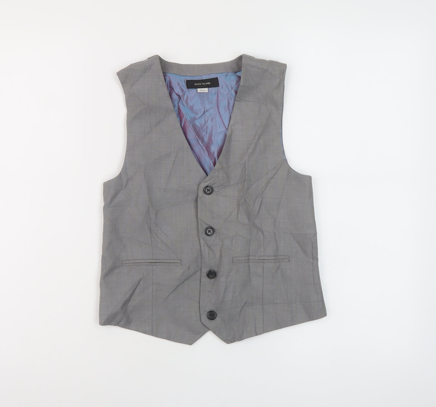 River Island Boys Grey Jacket Waistcoat Size 10 Years Button