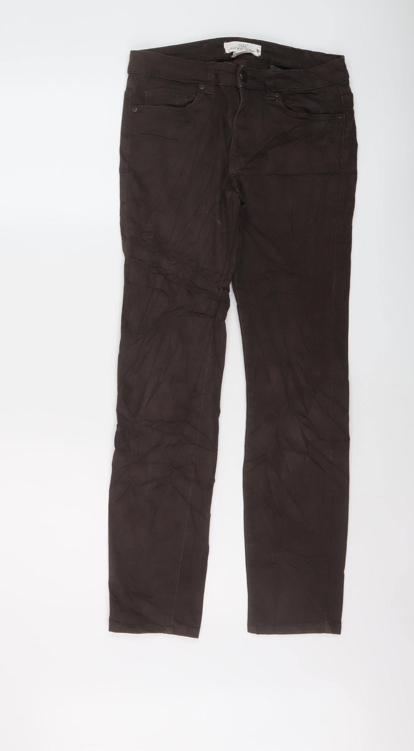 H&M Womens Brown Cotton Straight Jeans Size 8 L27 in Regular Button