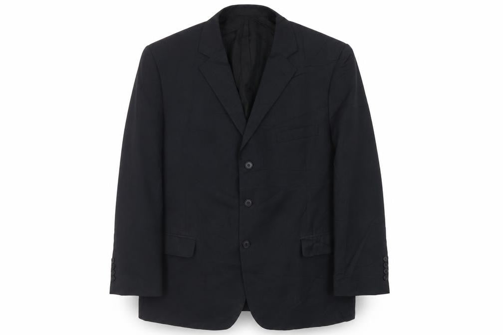 Front view of Marks & Spencer men’s blue polyester jacket suit jacket, size XL, regular