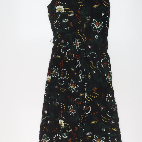 Per Una Womens Black Floral Viscose A-Line Size 8 V-Neck Button