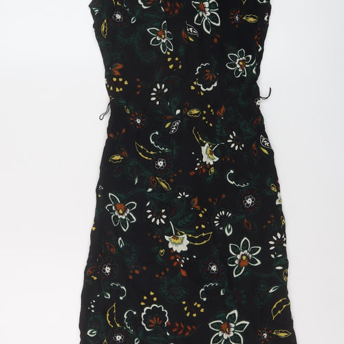 Per Una Womens Black Floral Viscose A-Line Size 8 V-Neck Button