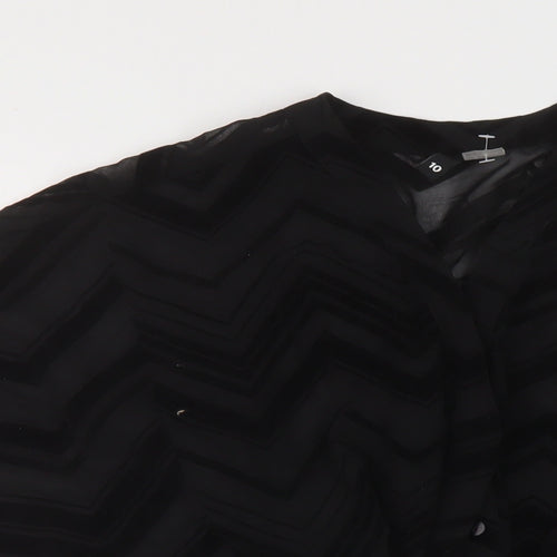 H&M Womens Black Polyester Basic Blouse Size 10 V-Neck