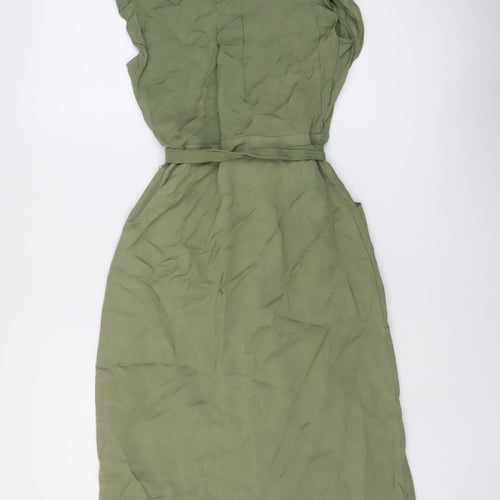 Reiss Womens Green Viscose A-Line Size 6 V-Neck Button